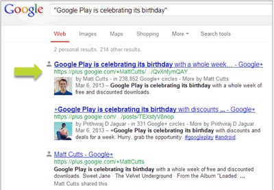 Google+ Matt Cutts SERP